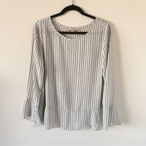 Loft Long Sleeve Striped Business Casual Blouse Top Ruffle Sleeves Black White
